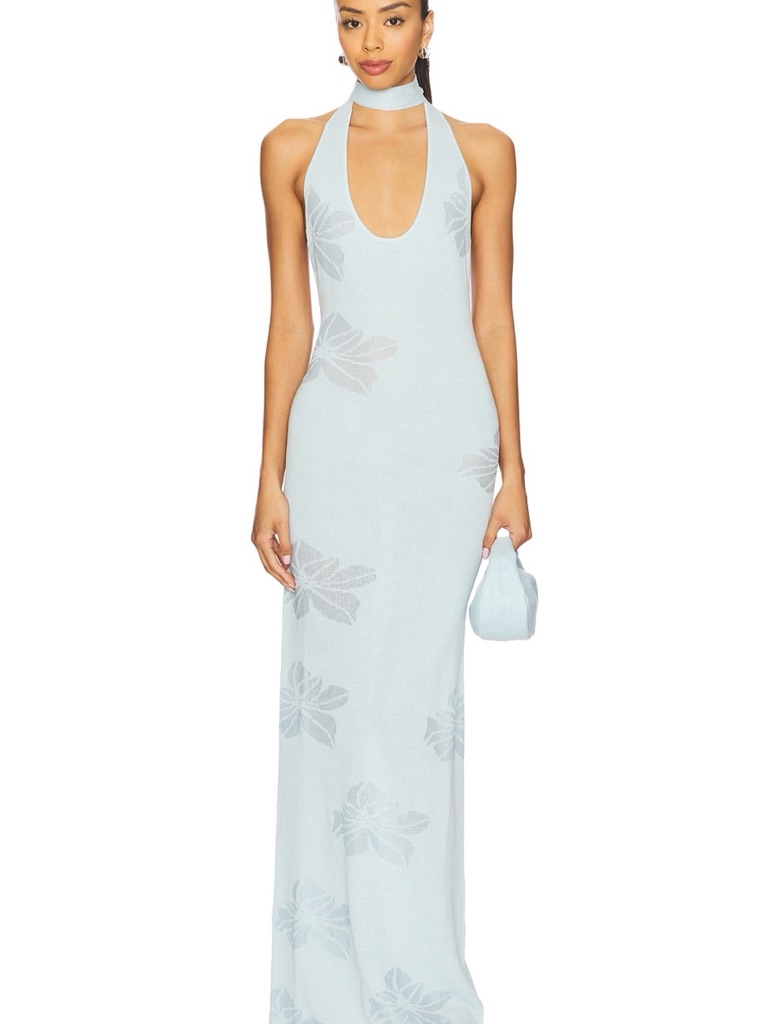 Revolve Pale Blue Halter Choker Maxi Dress